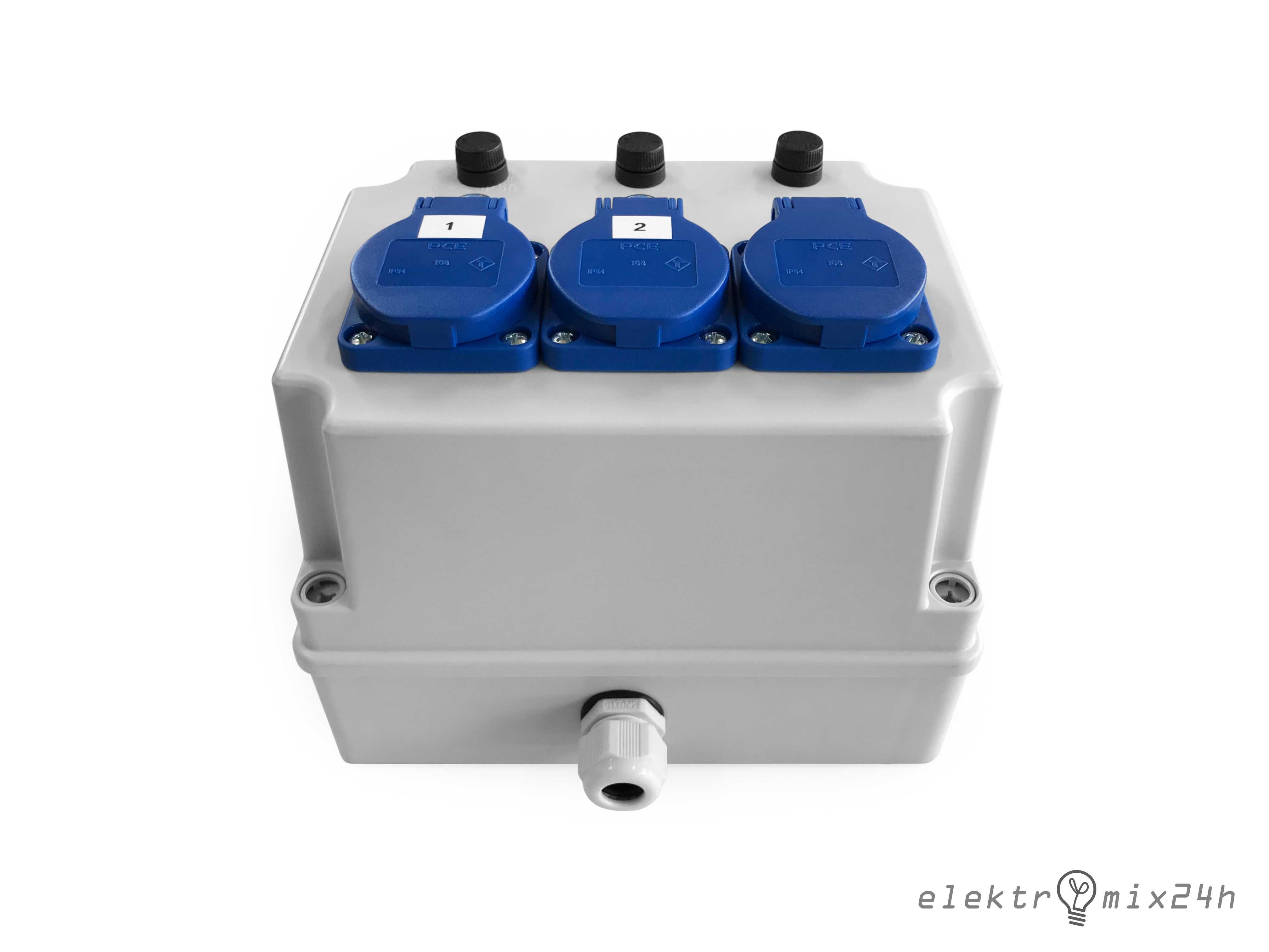 Skrzynka elektryczna z kablem, gniazda 3x16A 230V sterowanie pilotem