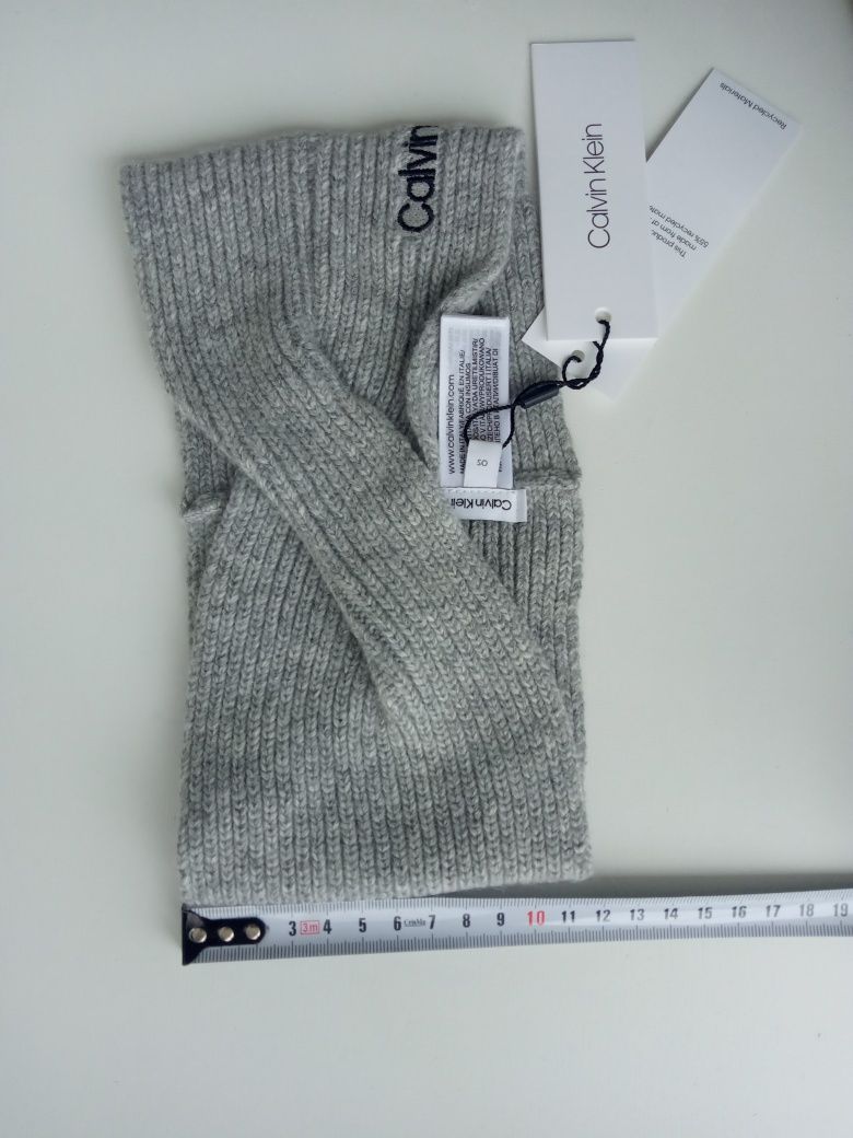 Nowa oryginalna opaska Calvin Klein kaszmir wełna wiskoza szara