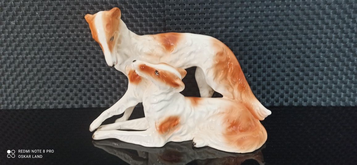 Porcelana Sitzendorf Figurka Chart Rosyjski Borzoj ( Borzoi) Piękna