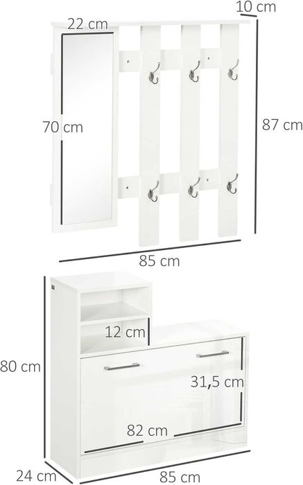 Móvel de entrada com espelho cabide e sapateira