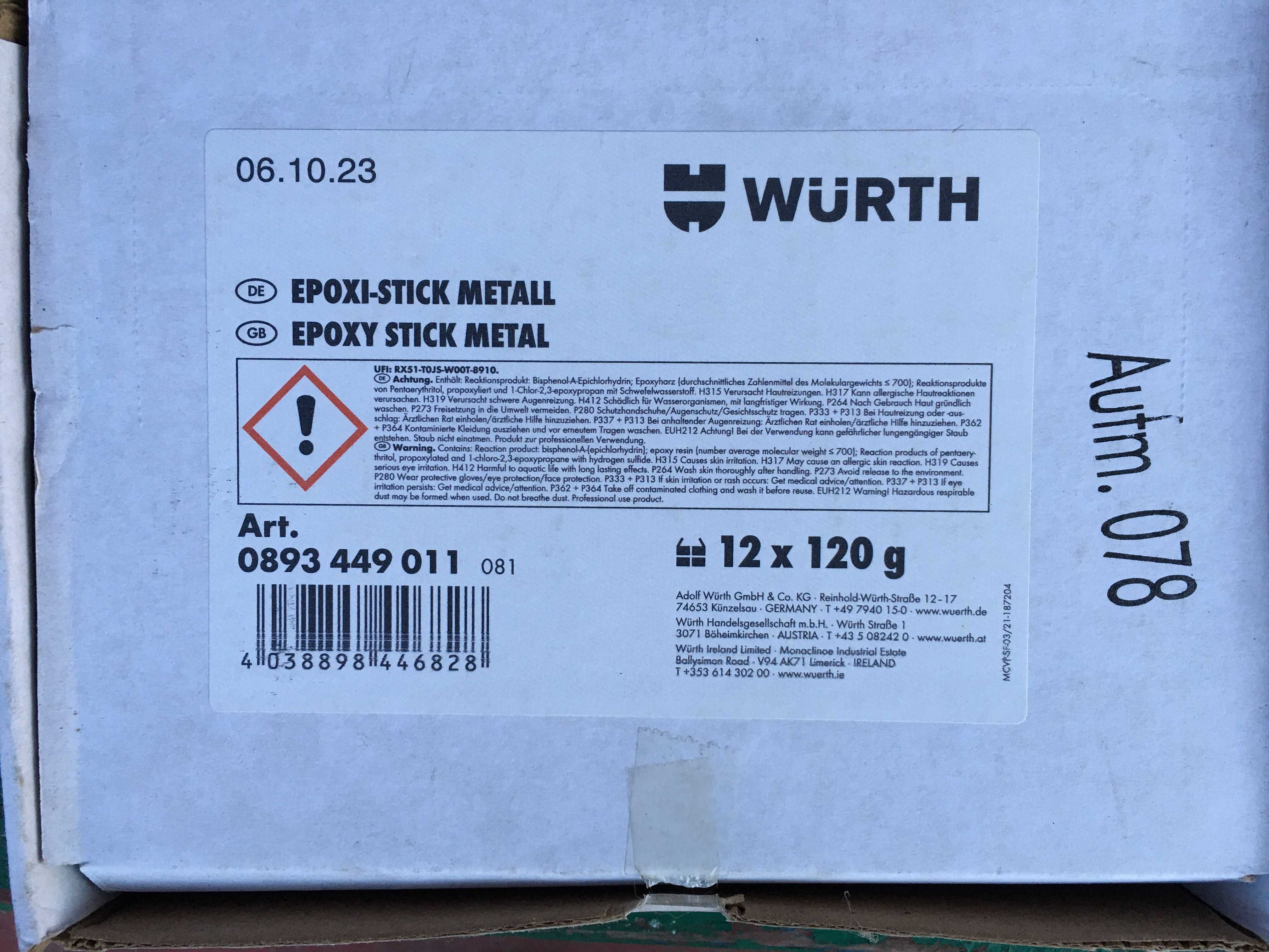 Wurth 12x naprawcza masa epoksydowa PŁYNNY METAL 120g