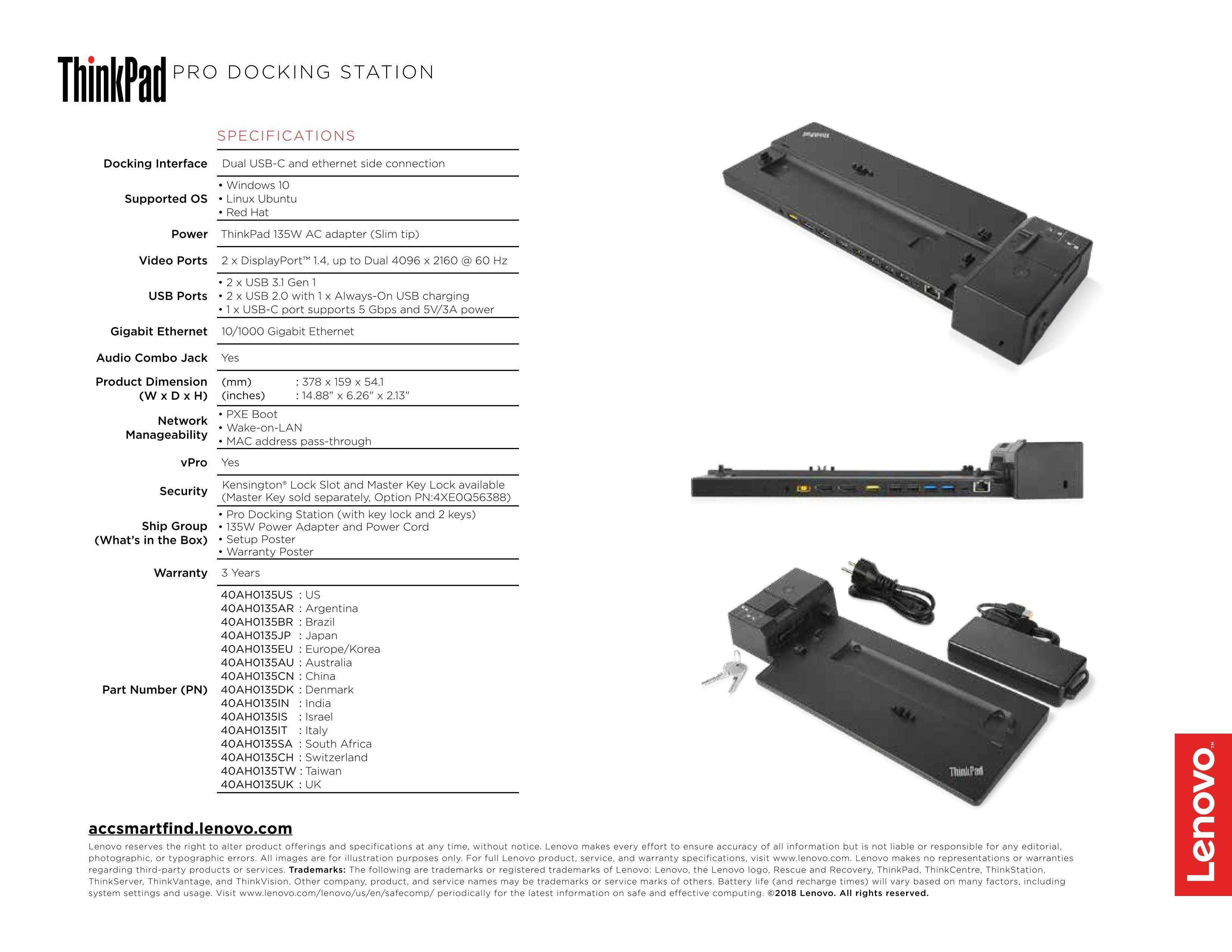 Док-станція Lenovo™ ThinkPad PRO Docking Station 40AH0135EU з 2018