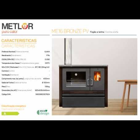 Fogao de lenha modelo METLOR  ME16 Bronce PV