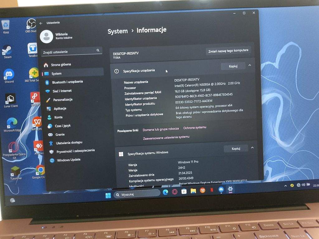 Laptop molegar T156A różowy jak nowy