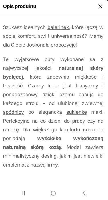 Ochnik baleriny skóra bydlęca, wkładka r.39, 25,5 cm