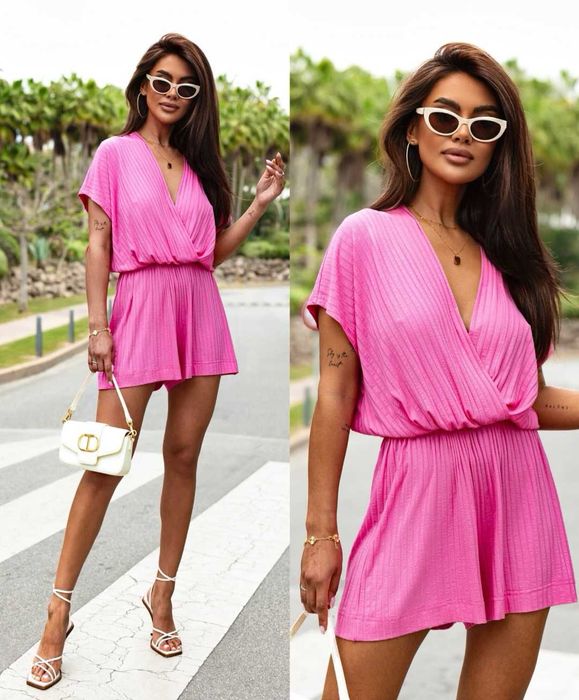 Kombinezon letni 36 38 40 Varlesca różowy krótki prążek wiskoza nowy