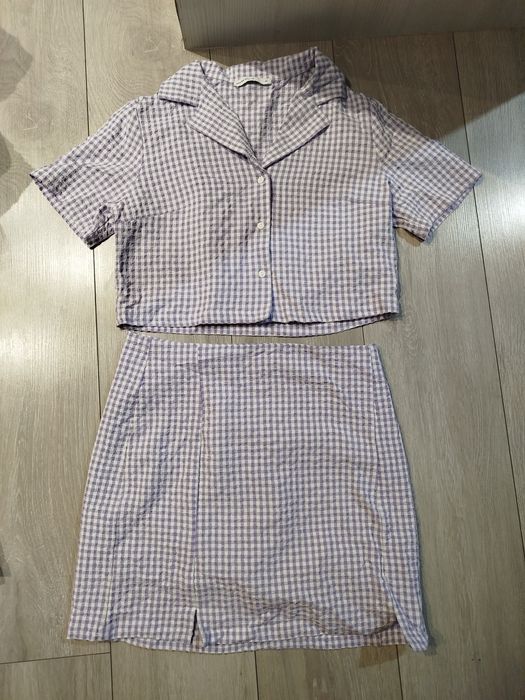 Fioletowy komplet w kratkę