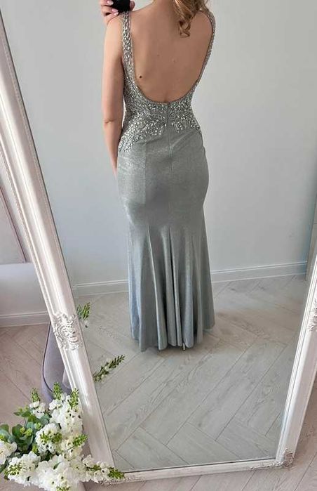 Obłędna suknia brokatowa zdobiona na poprawiny, dla świadkowej 34 XS