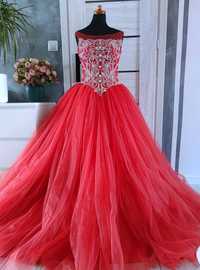 balowa suknia księżniczka wieczorowa rozmiar s 36 bogato zdobiona