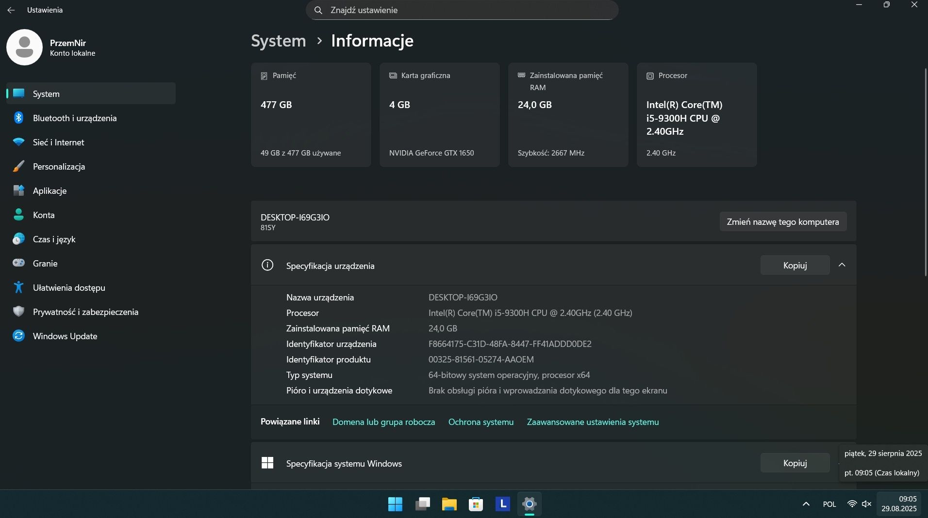 Laptop Lenovo Legion Y540-15IRH-PG0 15,6 Intel Corei5-9300H 8GB ram