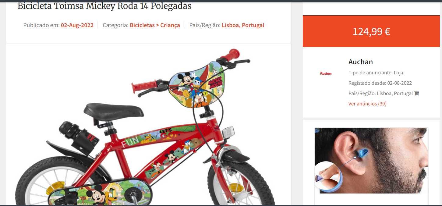 Bicicleta criança - Disney
