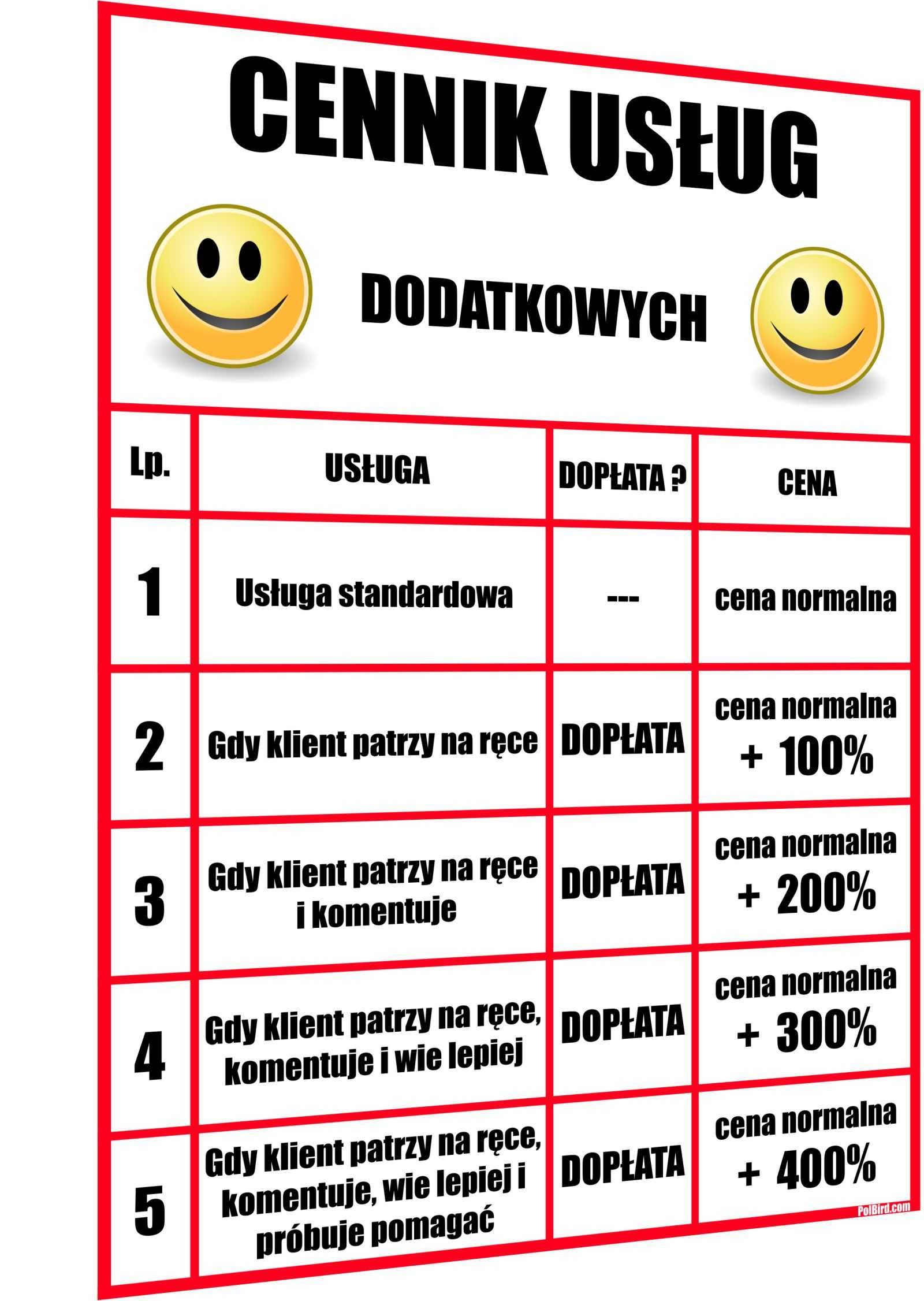 ŚMIESZNE ŻARTOBLIWE CENNIKI dla różnych firm usługowych - HIT !!!
