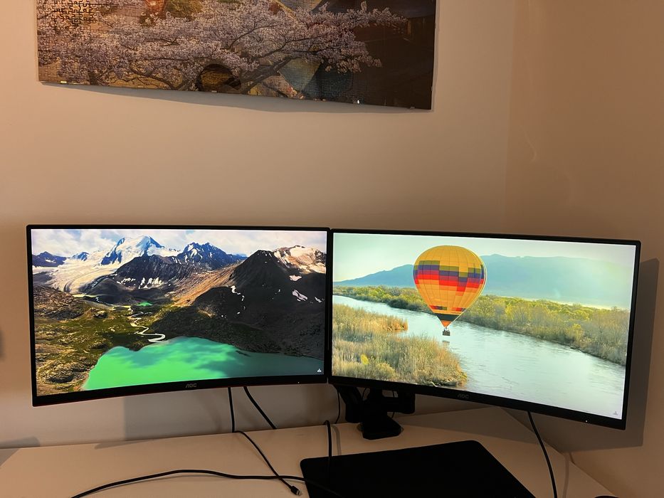 2 Monitores curvos 27 polegadas AOC e stand