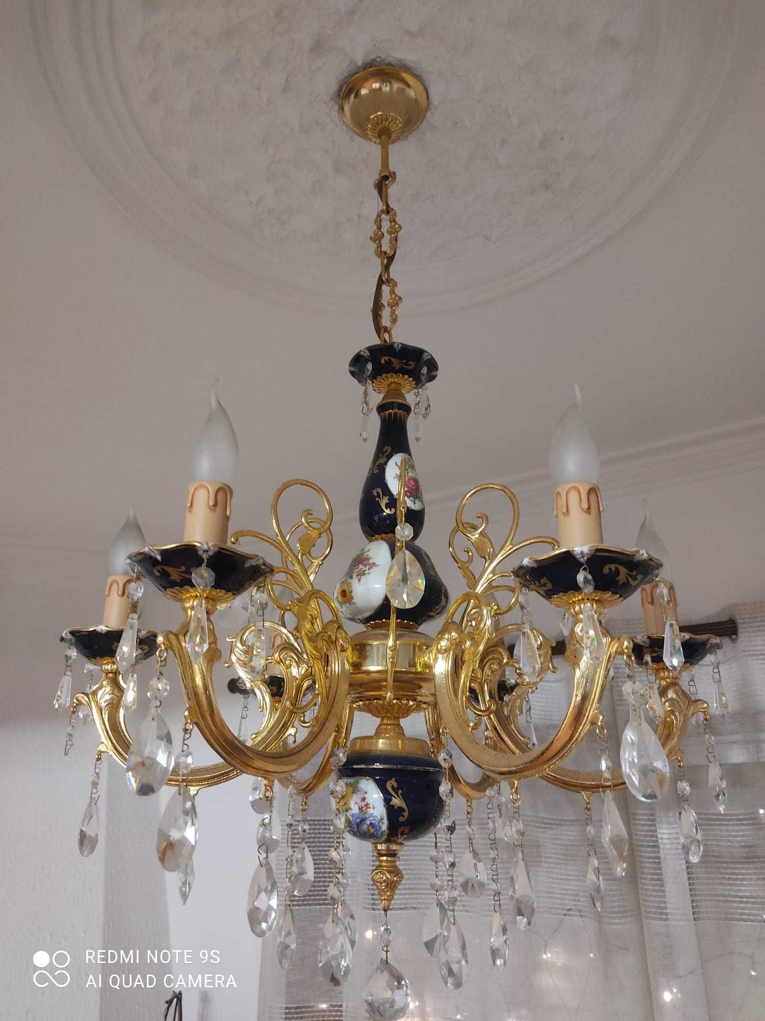 2 candeeiros (lustre de cristal e porcelana Limoges)