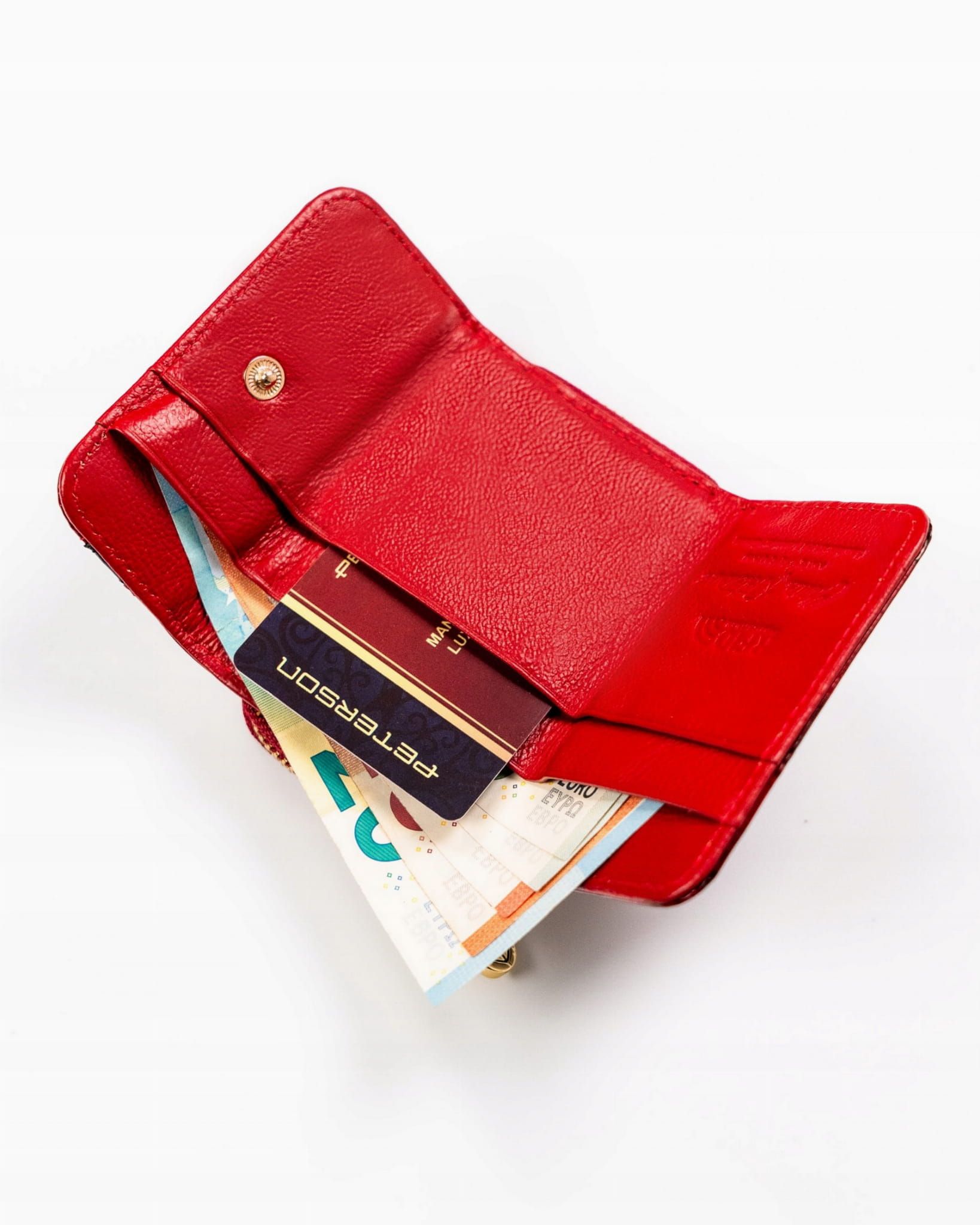 PETERSON portfel damski skórzany mały z motylami P199 czerwony