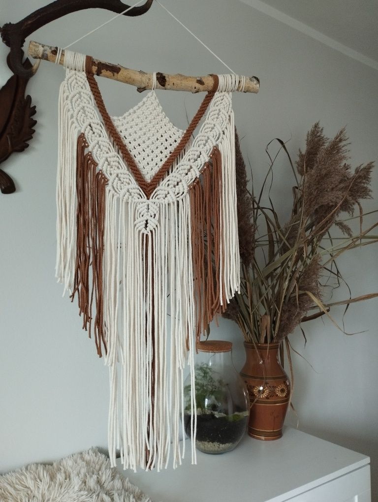 Makrama, makrama dwukolorowa, bawełniany sznurek, makatka, dekoracja