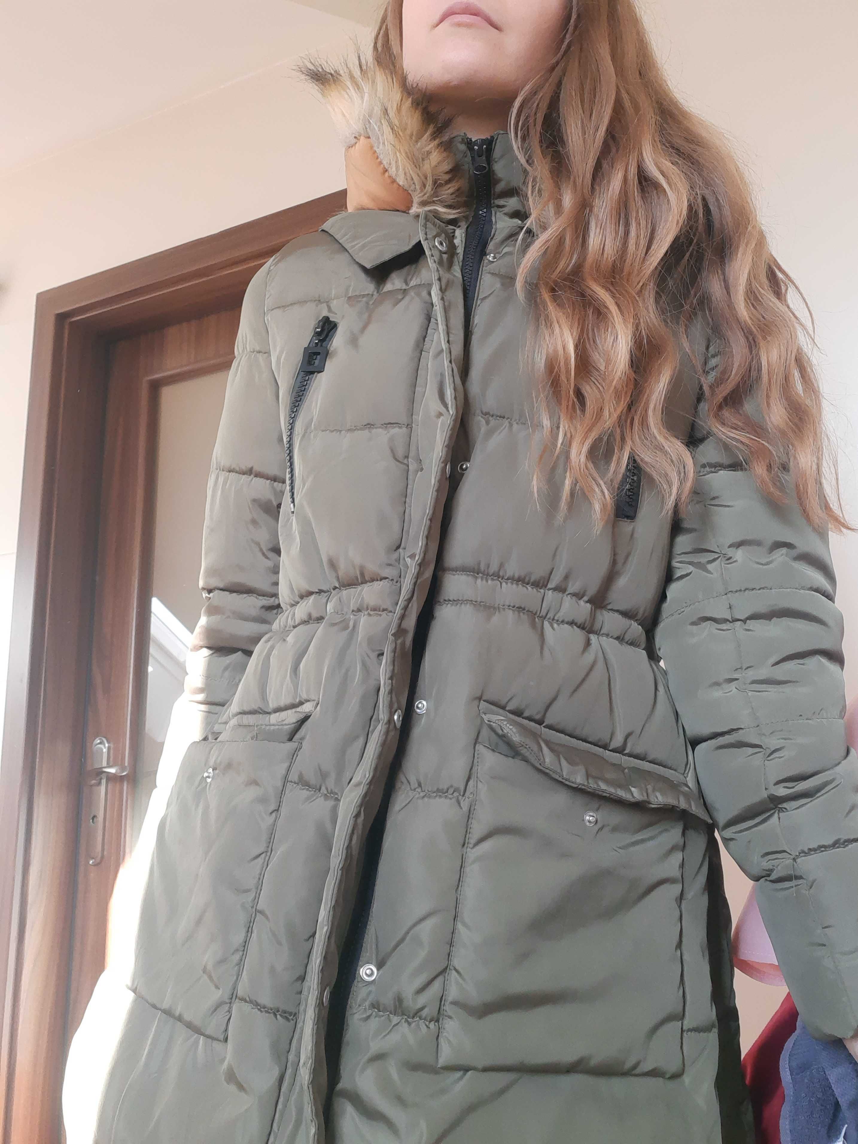 Kurtka zimowa jak puchowa S zielona khaki parka coat winter