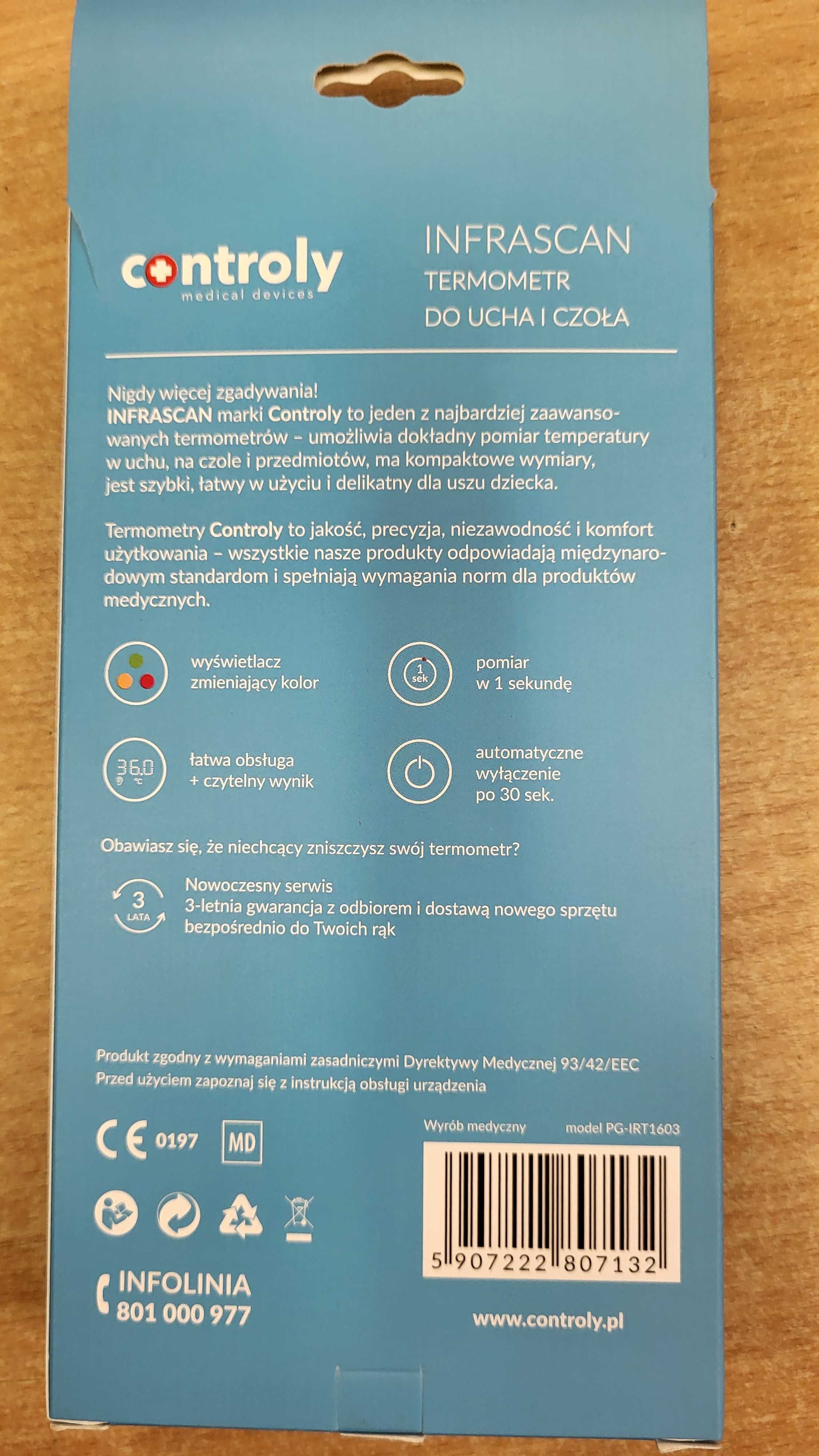 Controly Infrascan, termometr elektroniczny do ucha i czoła Nowy
