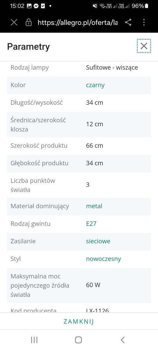 2x Lampa sufitowa czarna pętla Loft