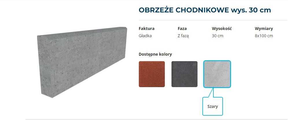 OBRZEŻE CHODNIKOWE 8x30x100 szare krawężnik