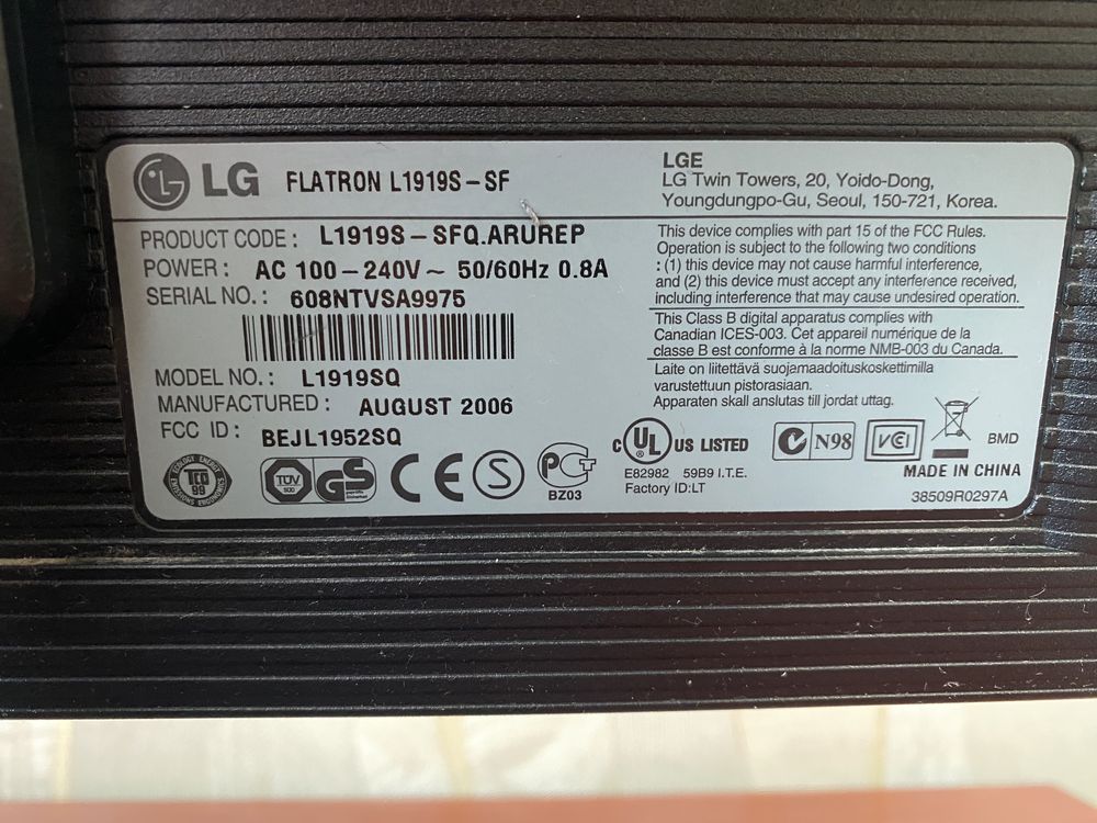 Монитор lg flatron L1919S-SF