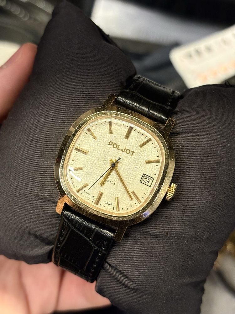 Zegarek mechaniczny POLJOT kostka pozłacany 14k złoto Lata 70 Vintage