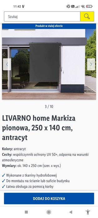 Markiza pionowa 250x140