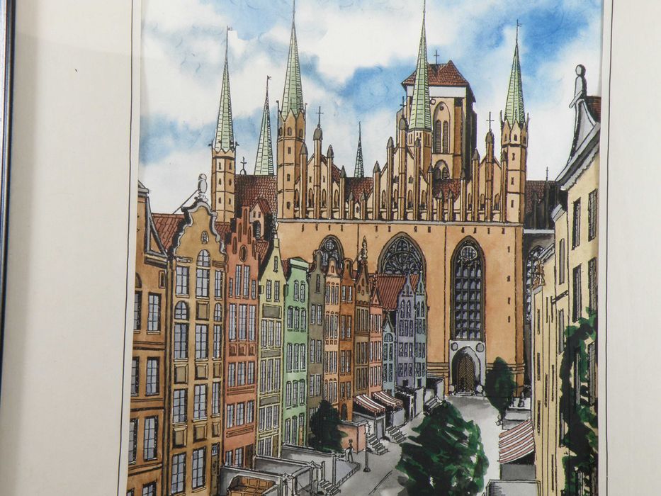 Obraz rysunek tusz + akwarela Gdańsk '96
