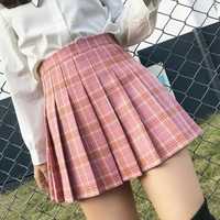 Pilsowana spódniczka mini spódnica w kratkę różowa rozkloszowana XXS