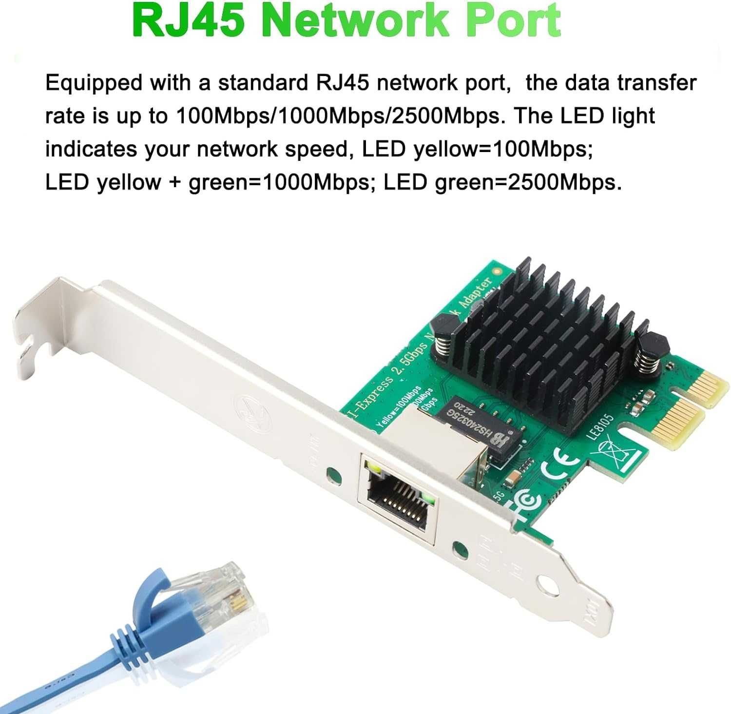 Ziyituod Karta sieciowa 2,5 Gb PCIe, RTL8125B 2500/1000/100 Mbps