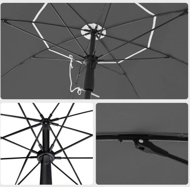 Songmics Parasol Na Plażę, Ø 160 Cm, Parasol Ogrodowy Gpu060G01 Szary