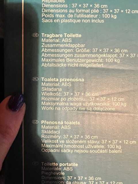 Toaleta turystyczna Froyak 37x37cm przenośna, WC, Nowa