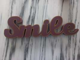 Placa de madeira palavra SMILE