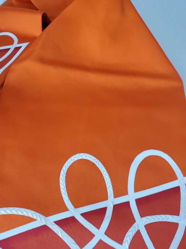 Japoński pas nagoya obi do kimono pomarańczowy w białe linie 334 cm