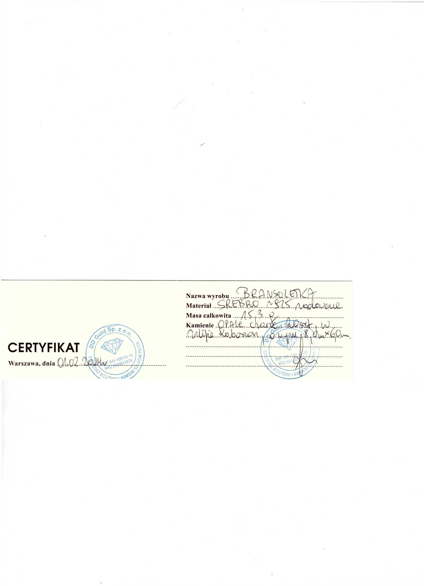 bransoletka srebro rodowane 925 czarne opale 15,34 g certyfikat