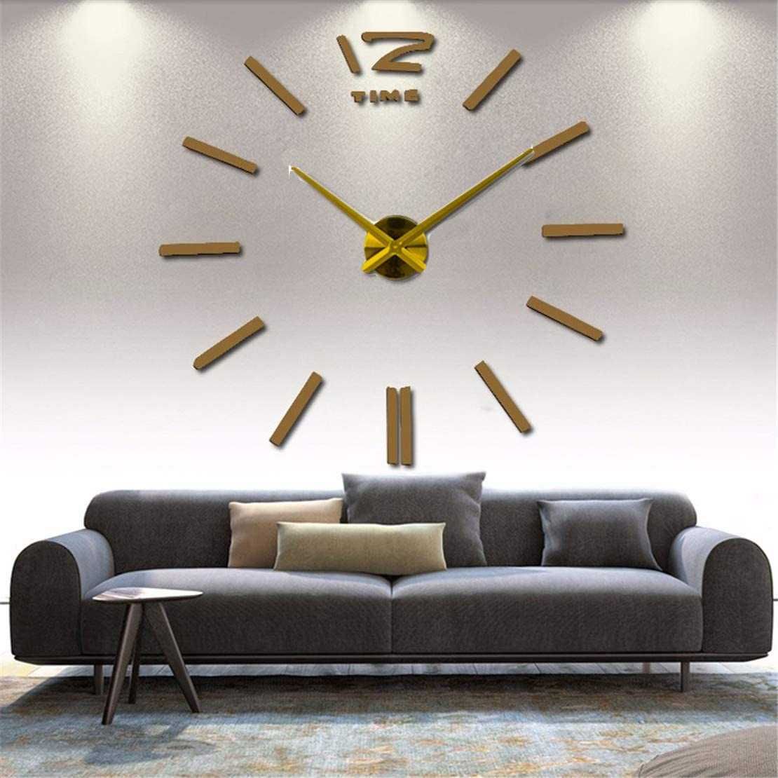 Zegar ścienny 3D lustrzany naklejany 50 do 90 cm srebrny czarny złoty