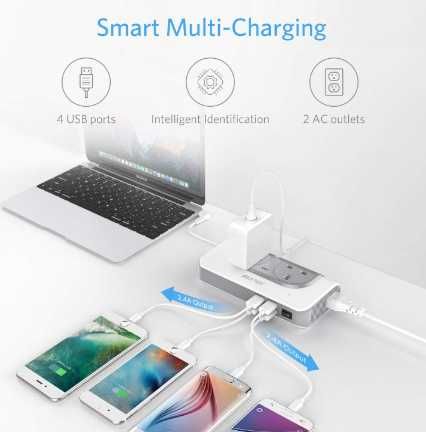 BESTEK 200W Konwerter napięcia listwa zasilająca 4porty ładowaniem USB