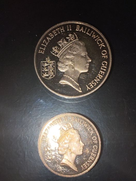 Moedas de 1 Penny 1997 e 2 Pence 1997 Proof Guernsey England