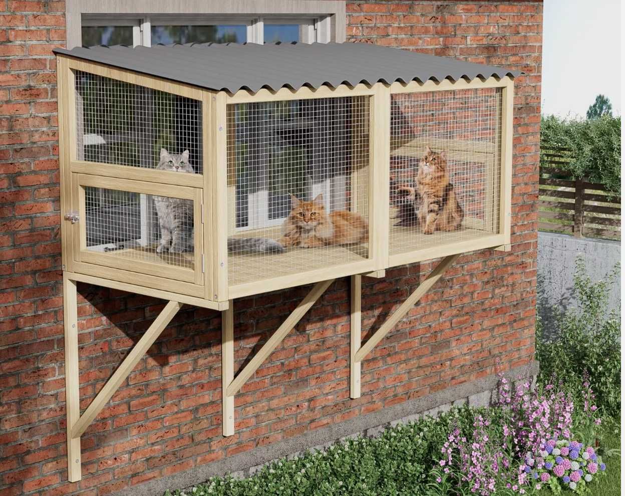Przydomowa woliera na okno dla kota Przenośna Balkon Gotowa Drewniana