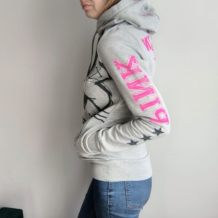 Szara bluza damska kaptur ocieplana kieszenie różowa pantera