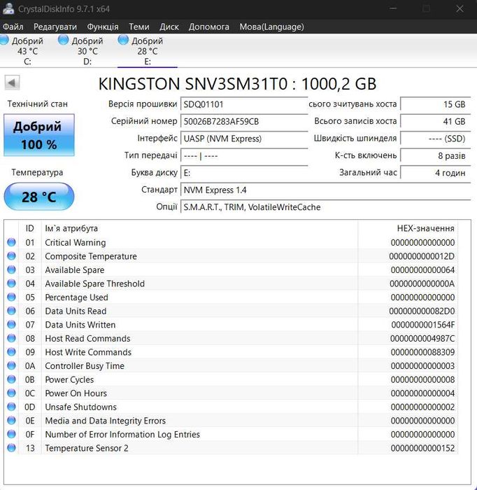 SSD-накопичувач Kingston 1TB NV3 M.2 2230 PCIe 4.0 (SNV3SM3/1T0)