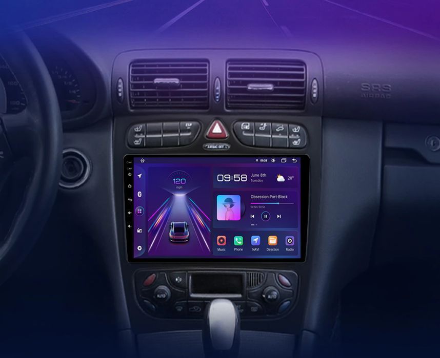 Radio 2DIN 9" Wireless CarPlay Android Auto Navi GPS Mercedes C/CLK PL