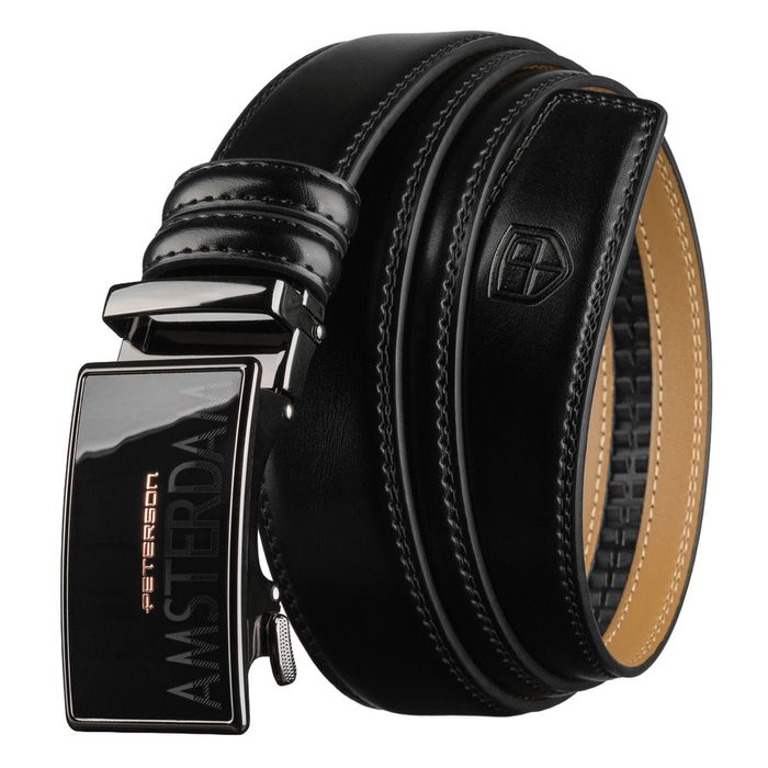 czarny, skórzany pasek męski z automatyczną klamrą - peterson 115