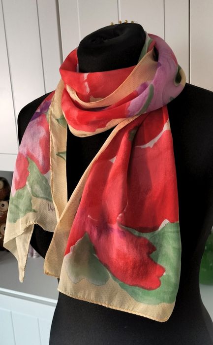 Jedwabny ręcznie malowany szal apaszka silk hand painted scarf