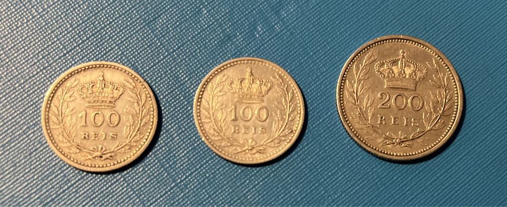 100 réis de 1909 e 1910 e 200 réis de 1909 em prata