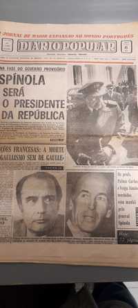 Jornal vintage Diário Popular de 06 de Maio de 1974