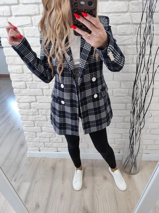 Granatowa marynarka w kratę XS