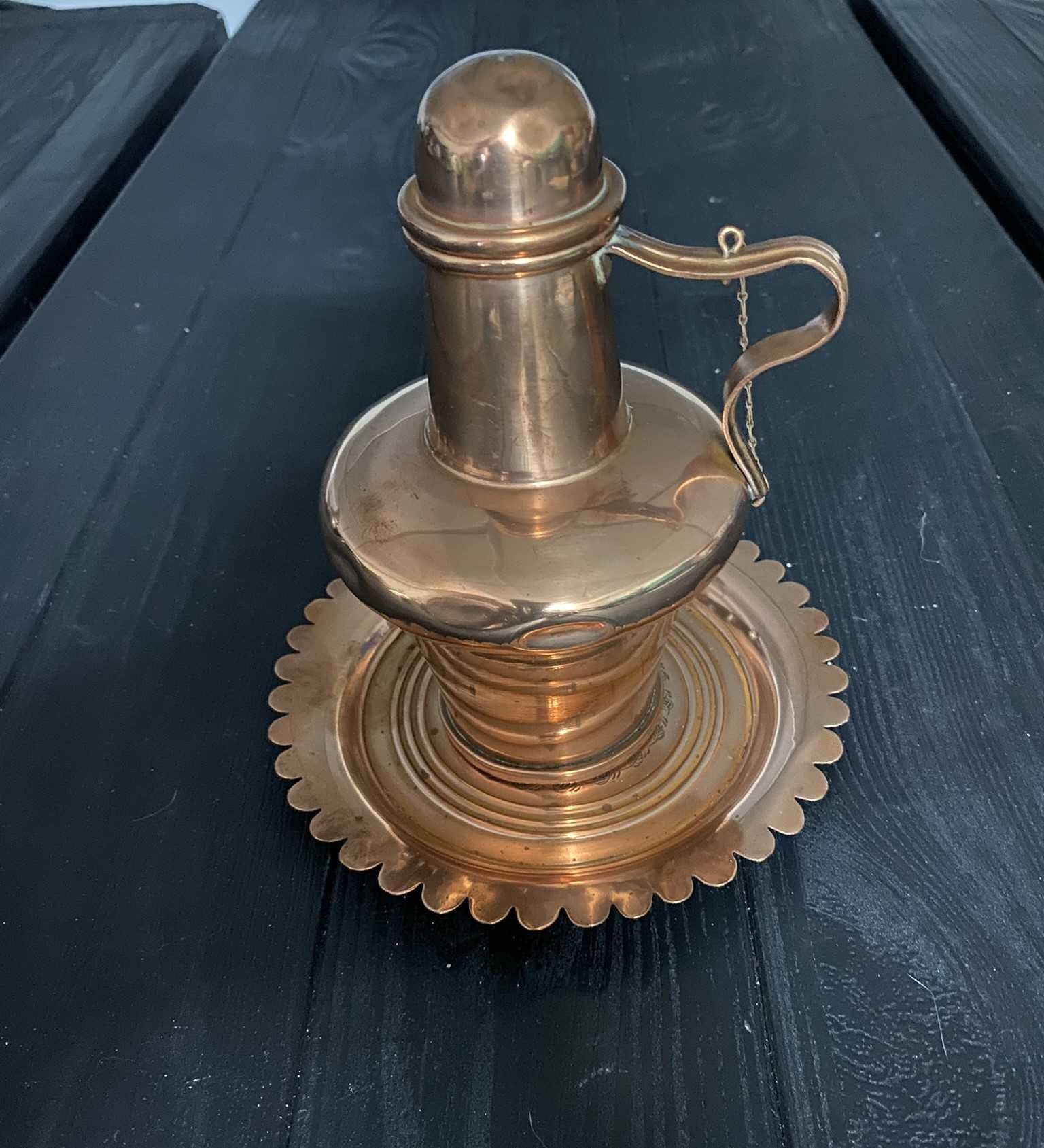 Pote + prato de cobre trabalhado