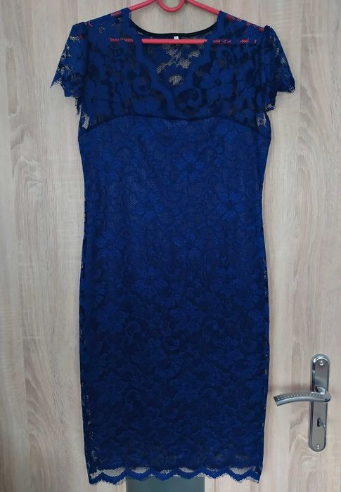 Granatowa koronkowa sukienka L