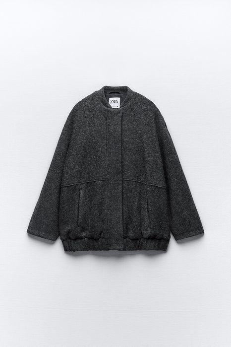 Оверсайз бомбер із шерсті, куртка, пальто zara, розмір м
